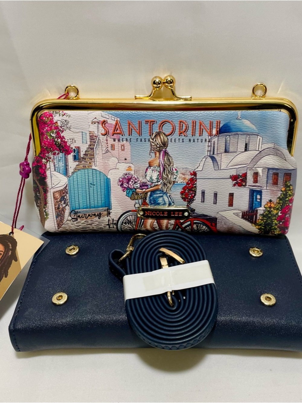 Nicole Lee "Stairway to Heaven" Signature Kiss Lock Crossbody Wallet, NWT - Picture 6 of 13